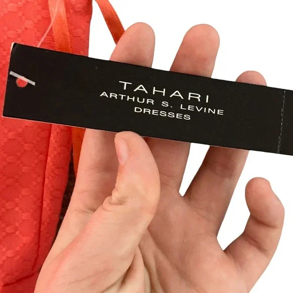 Tahari NEW Arthur S Levine Stella Coral Textured Cap Sleeve Sheath Dress Size 8 - Picture 8 of 12